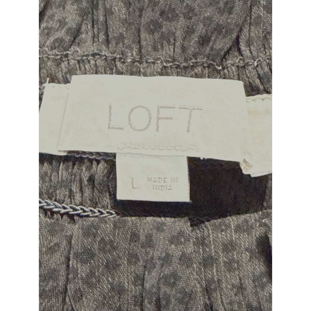 Loft Sheer Black Smocked Yoke Long-Sleeve Blouse With Subtle Print Size Large - Picture 6 of 8